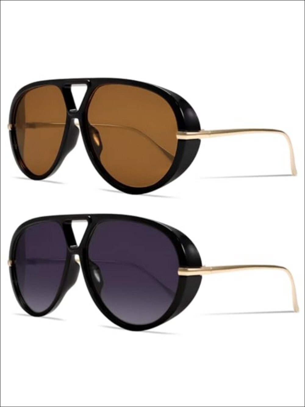 Oversized Retro Aviator Sunglasses Gold Metal Frame Full UV Protection